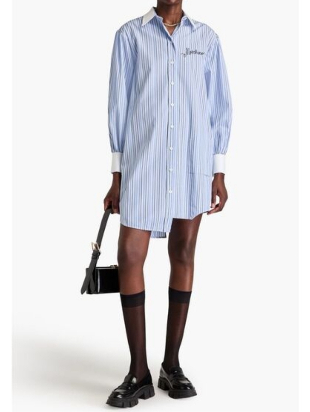 Moschino Couture!  Light Blue & White Striped Asymmetrical Shirt Dress - Picture 8 of 12
